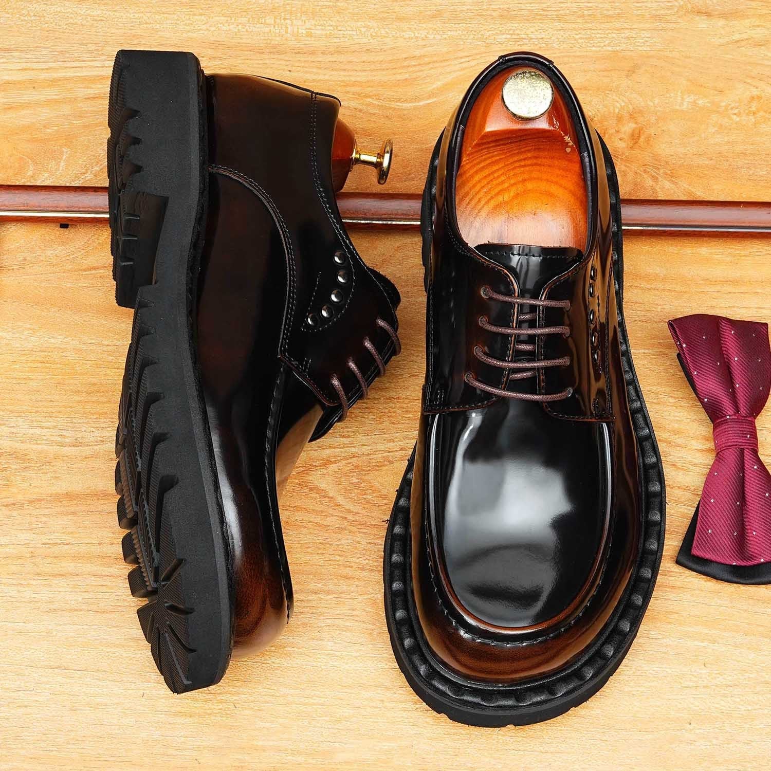 Men's Round Toe Derby: Fashion Chunky Sole Studded Formal