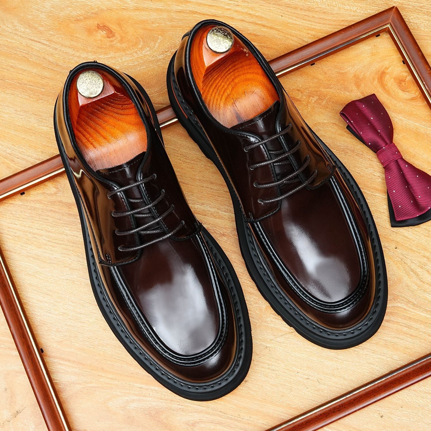 Men's Round Toe Derby: Fashion Contrast Welt Chunky Formal