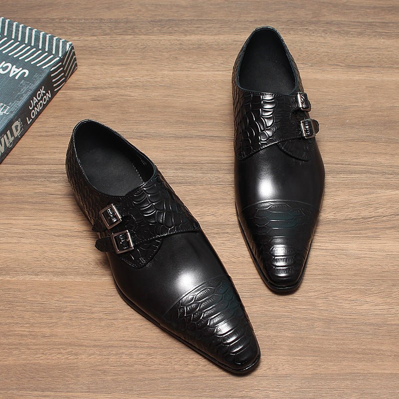 Men's Scale Embossed Monk Shoes: Fashion Gala Wedding Dress Shoesyes