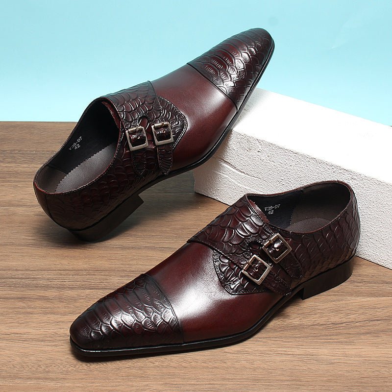 Men's Scale Embossed Monk Shoes: Fashion Gala Wedding Dress Shoesyes