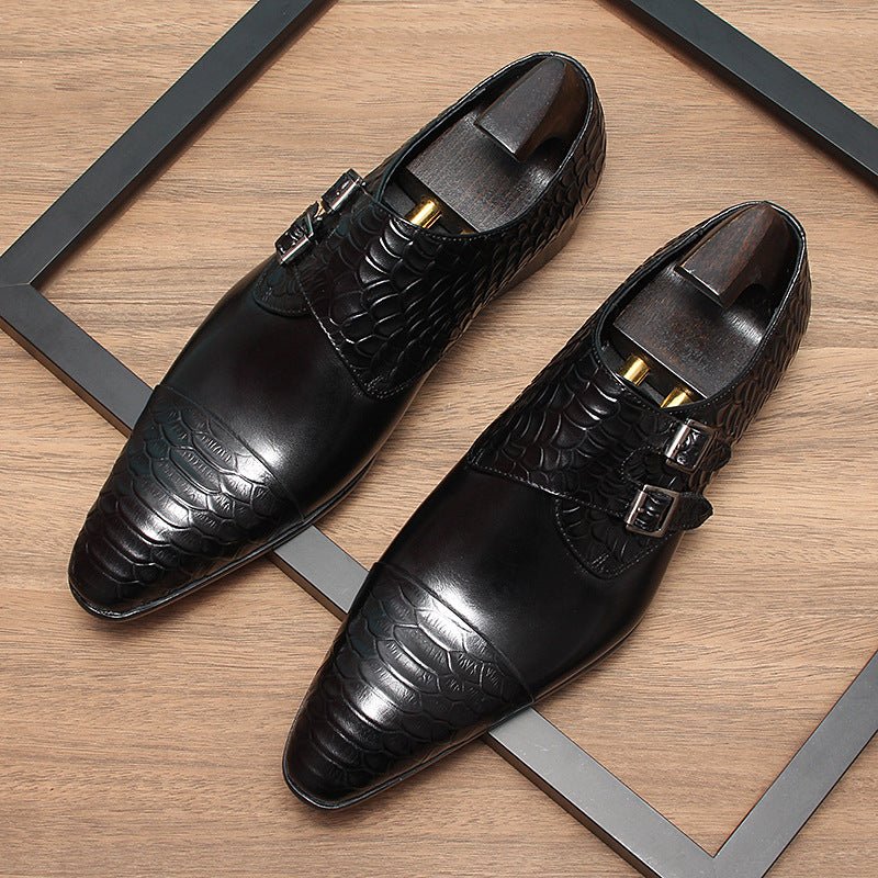 Men's Scale Embossed Monk Shoes: Fashion Gala Wedding Dress Shoesyes