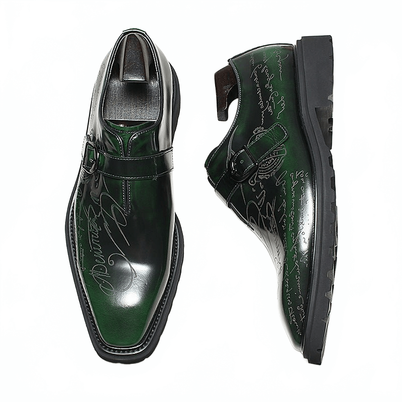 Men's Script Etched Monk Shoes: Fashion Gala Wedding Dress Shoesyes