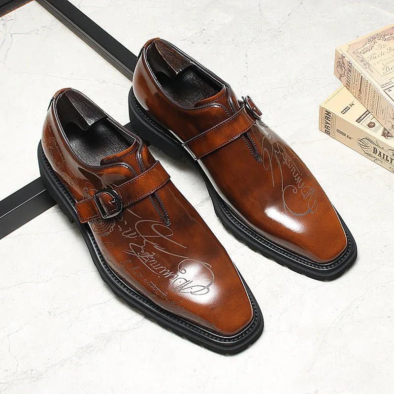 Men's Script Etched Monk Shoes: Fashion Gala Wedding Dress Shoesyes