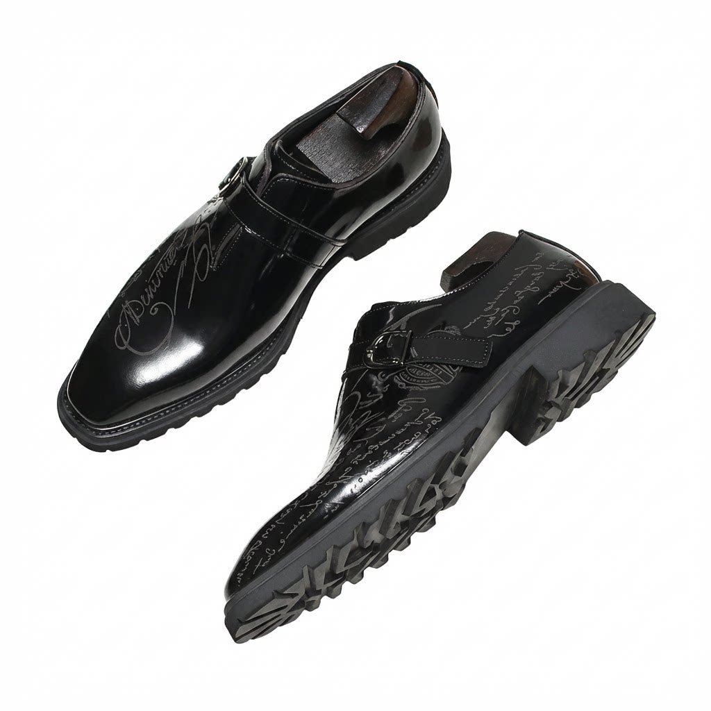 Men's Script Etched Monk Shoes: Fashion Gala Wedding Dress Shoesyes