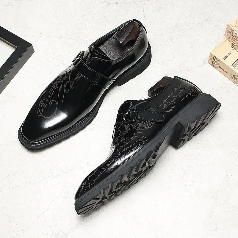 Men's Script Etched Monk Shoes: Fashion Gala Wedding Dress Shoesyes