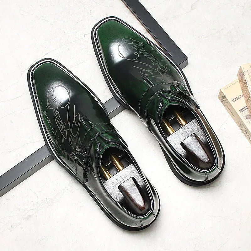 Men's Script Etched Monk Shoes: Fashion Gala Wedding Dress Shoesyes