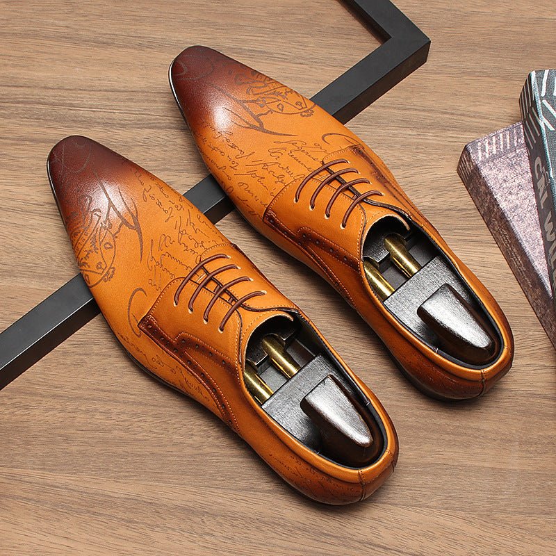 Men's Script Print Derby Shoes: Stylish Wedding Formal Dress Shoesyes