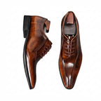 Men's brown sculpted split toe leather oxford dress shoes