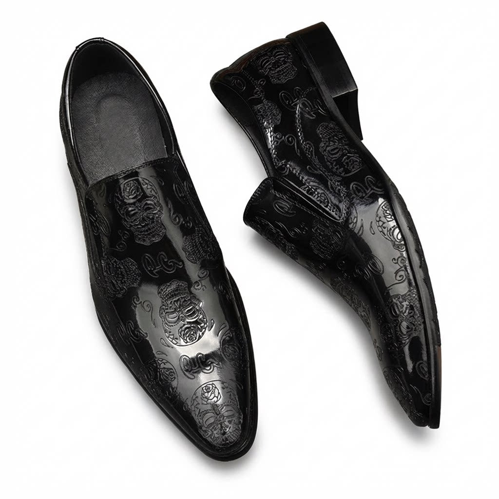 Men's Skull Embossed Dress Shoes: Stylish Pointed Toe Wedding Loafersyes