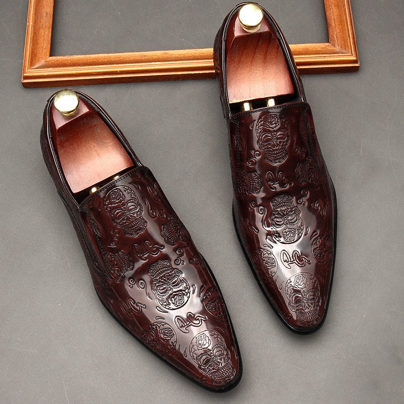Men's Skull Embossed Dress Shoes: Stylish Pointed Toe Wedding Loafersyes