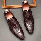 Men's Skull Embossed Dress Shoes: Stylish Pointed Toe Wedding Loafersyes