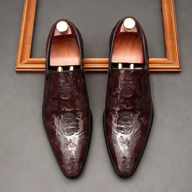 Men's Skull Embossed Dress Shoes: Stylish Pointed Toe Wedding Loafersyes