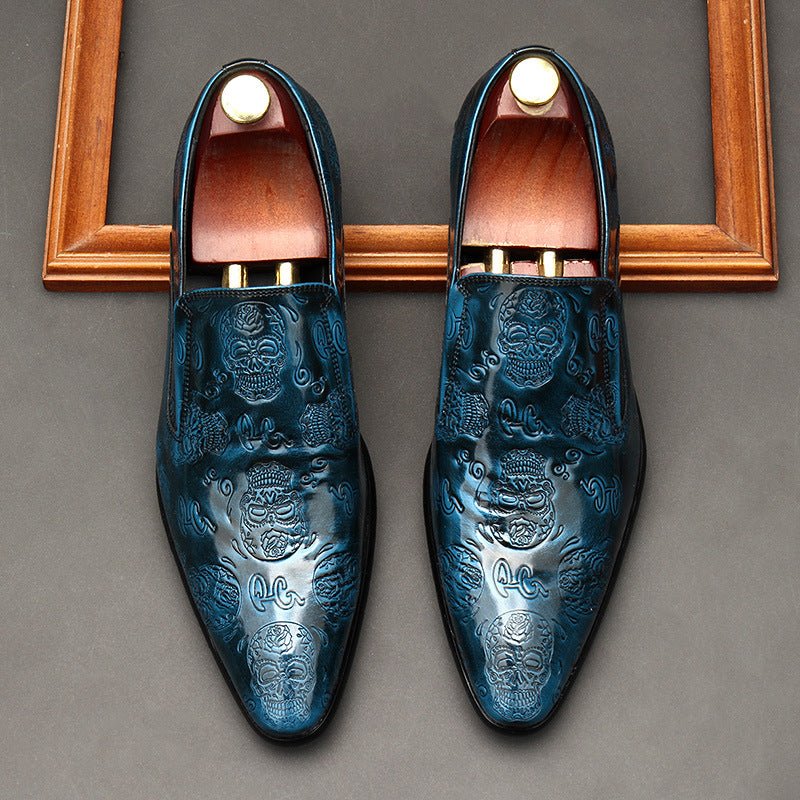 Men's Skull Embossed Dress Shoes: Stylish Pointed Toe Wedding Loafersyes