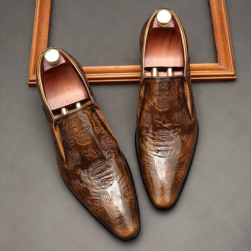 Men's Skull Embossed Dress Shoes: Stylish Pointed Toe Wedding Loafersyes