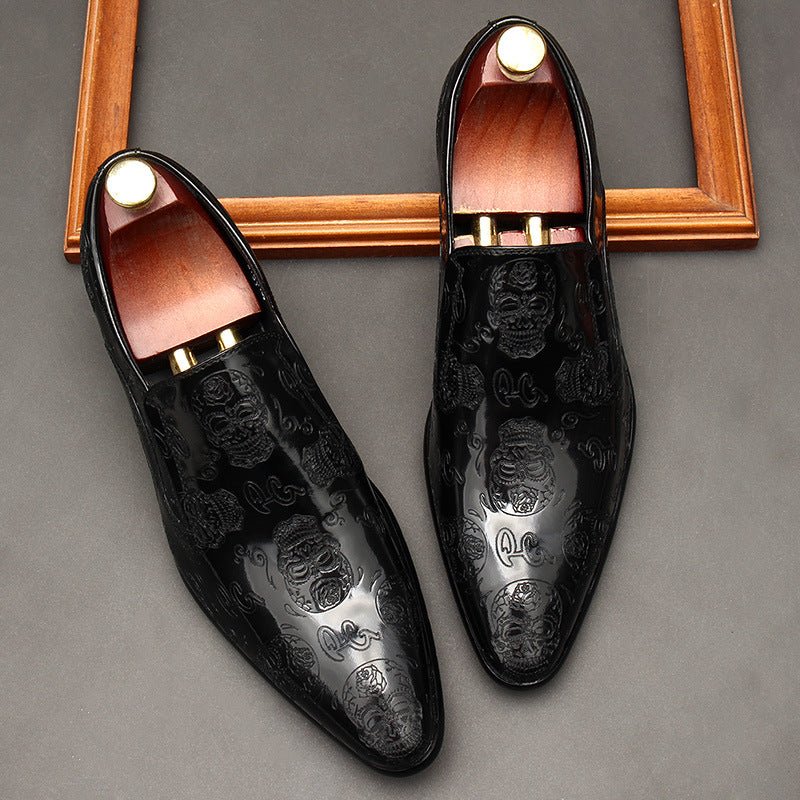 Men's Skull Embossed Dress Shoes: Stylish Pointed Toe Wedding Loafersyes