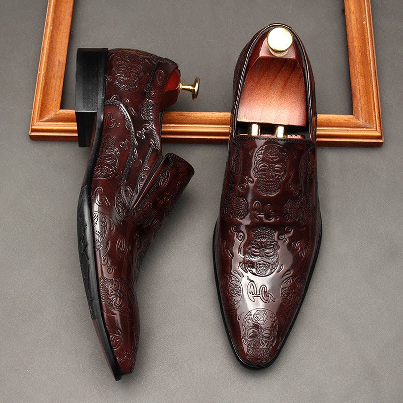 Men's Skull Embossed Dress Shoes: Stylish Pointed Toe Wedding Loafersyes