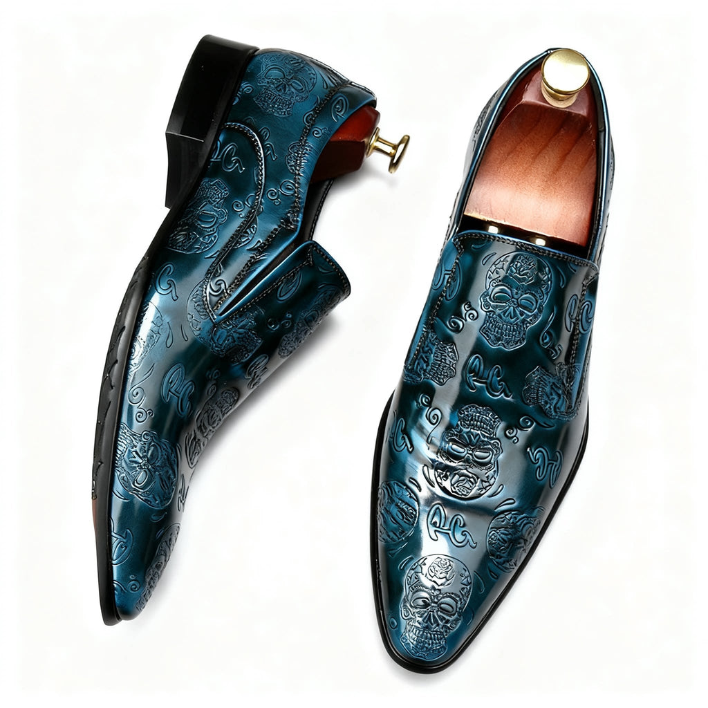 Men's Skull Embossed Dress Shoes: Stylish Pointed Toe Wedding Loafersyes