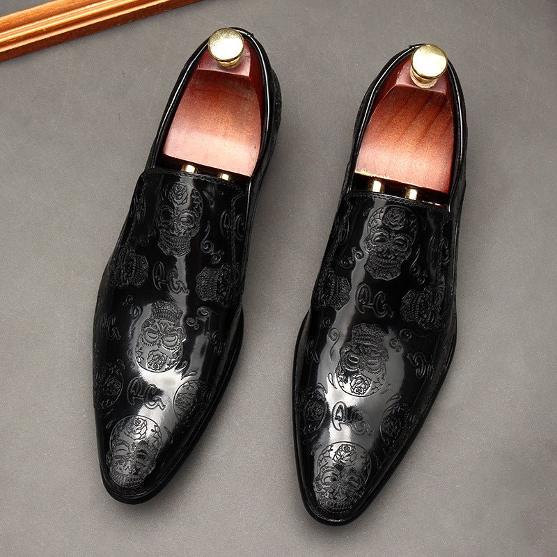 Men's Skull Embossed Dress Shoes: Stylish Pointed Toe Wedding Loafersyes