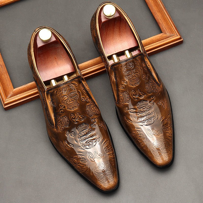 Men's Skull Embossed Dress Shoes: Stylish Pointed Toe Wedding Loafersyes