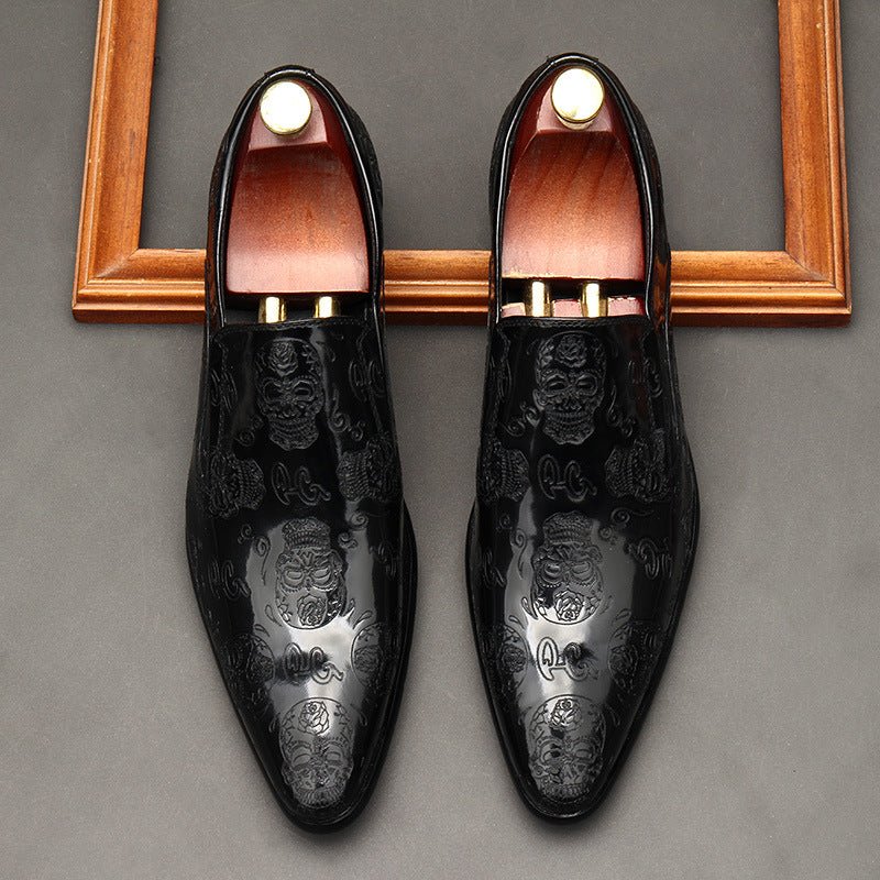 Men's Skull Embossed Dress Shoes: Stylish Pointed Toe Wedding Loafersyes