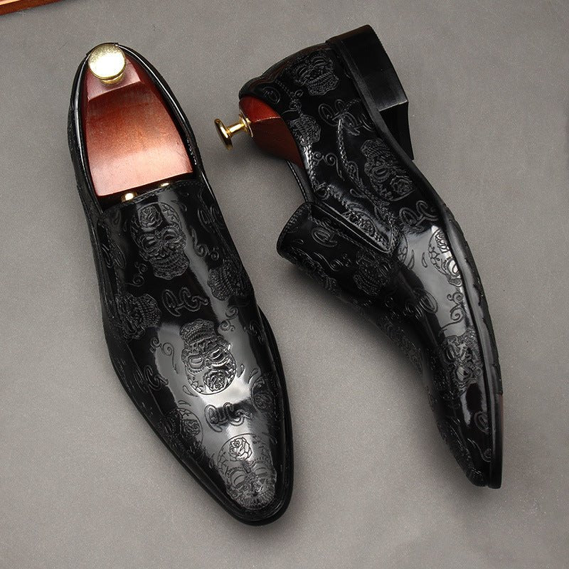 Men's Skull Embossed Dress Shoes: Stylish Pointed Toe Wedding Loafersyes