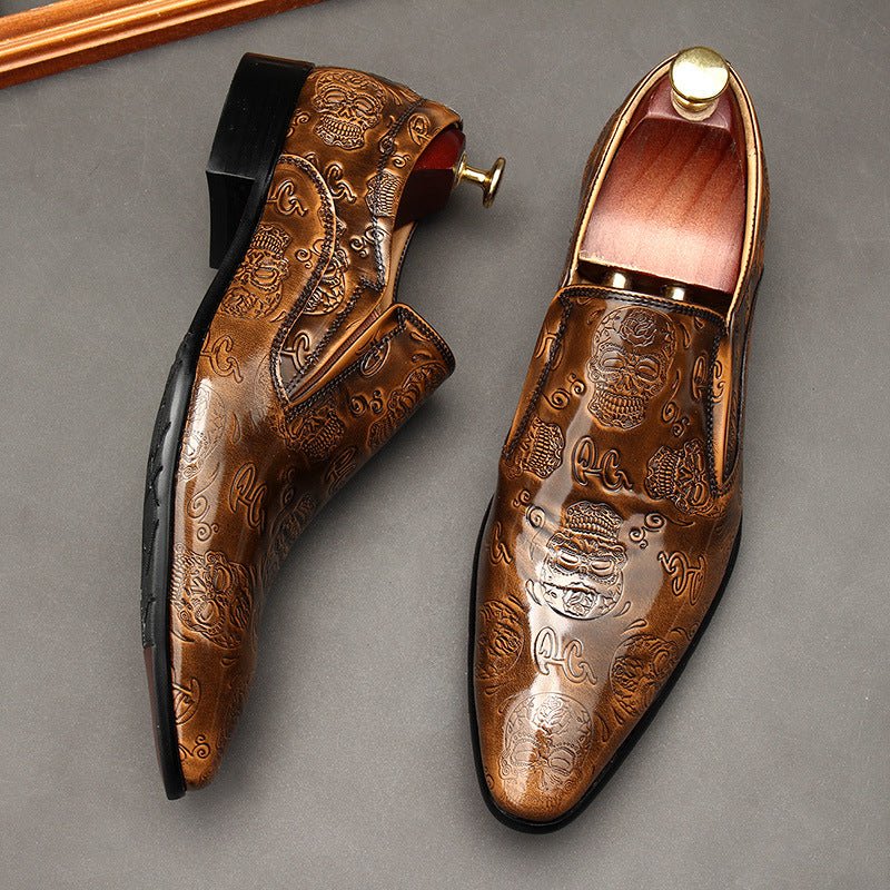 Men's Skull Embossed Dress Shoes: Stylish Pointed Toe Wedding Loafersyes