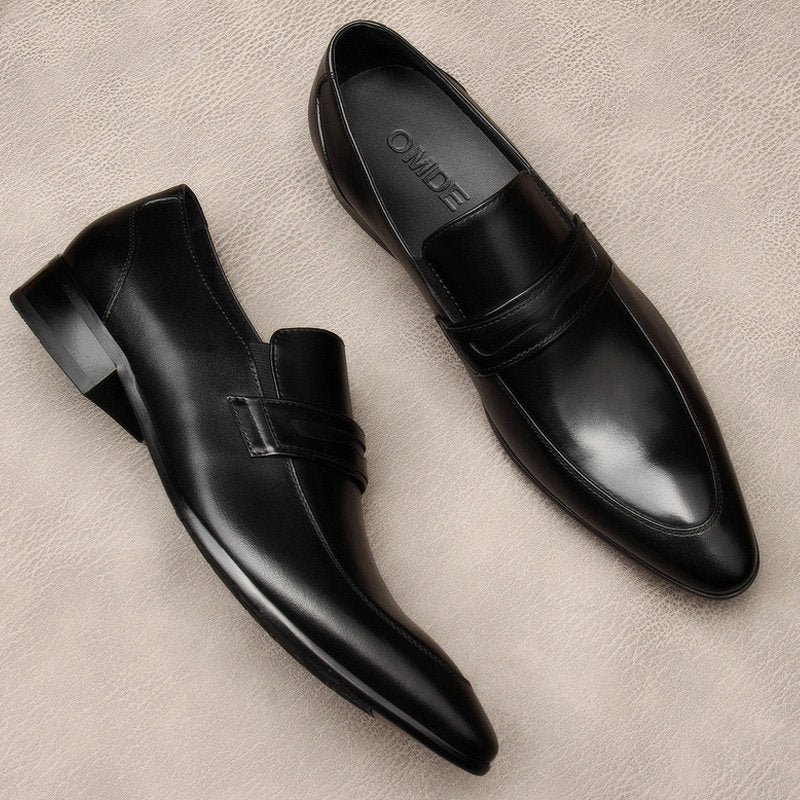 Men's Sleek Penny Loafers: Stylish Pointed Toe Wedding Dress Shoesyes