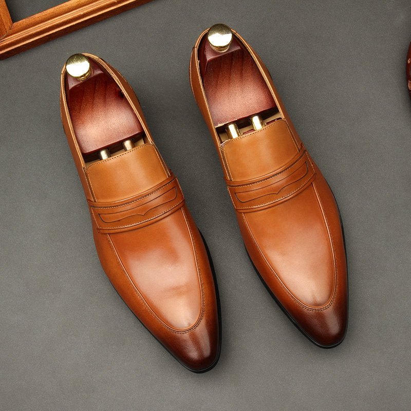 Men's Sleek Penny Loafers: Stylish Pointed Toe Wedding Dress Shoesyes