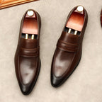 Men's Sleek Penny Loafers: Stylish Pointed Toe Wedding Dress Shoesyes