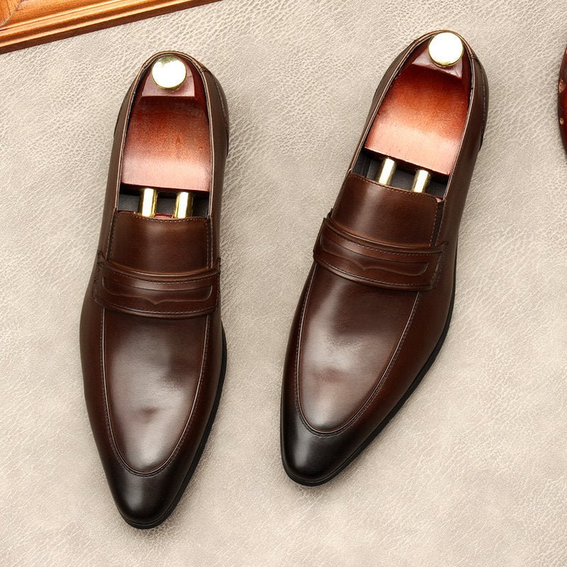 Men's Sleek Penny Loafers: Stylish Pointed Toe Wedding Dress Shoesyes