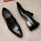 Men's Sleek Penny Loafers: Stylish Pointed Toe Wedding Dress Shoesyes