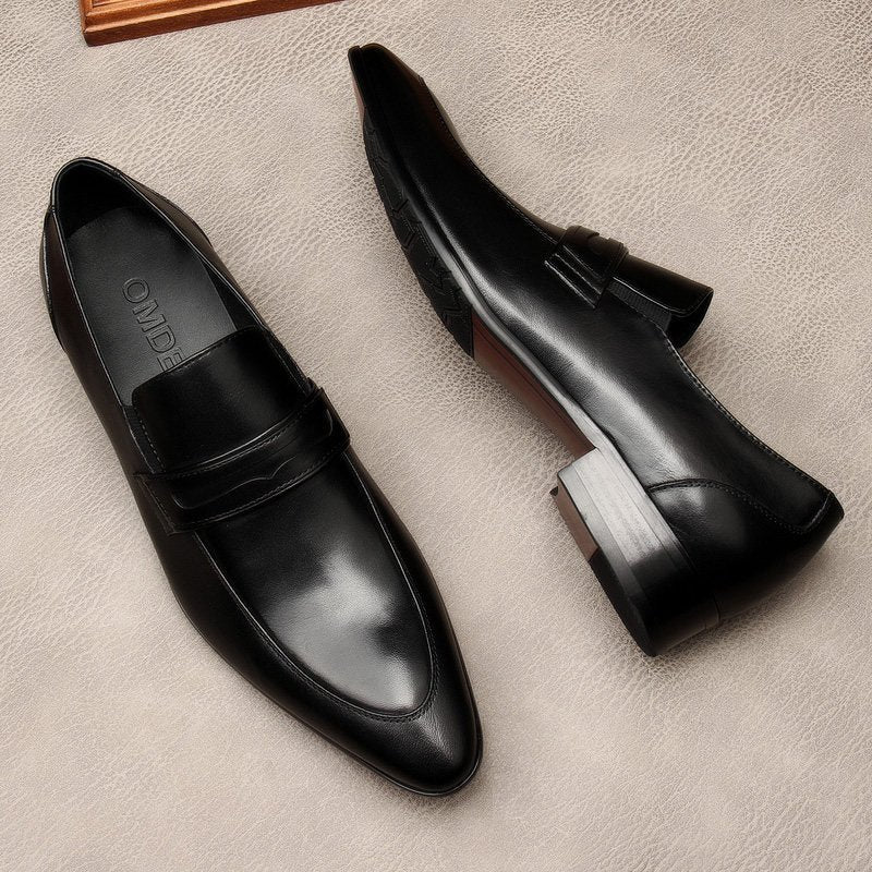 Men's Sleek Penny Loafers: Stylish Pointed Toe Wedding Dress Shoesyes