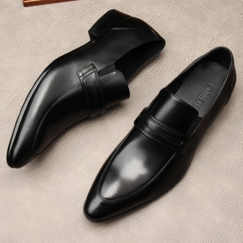 Men's Sleek Penny Loafers: Stylish Pointed Toe Wedding Dress Shoesyes