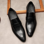 Men's Sleek Penny Loafers: Stylish Pointed Toe Wedding Dress Shoesyes