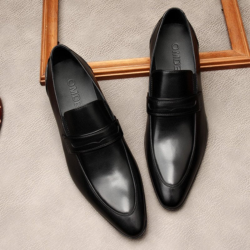Men's Sleek Penny Loafers: Stylish Pointed Toe Wedding Dress Shoesyes