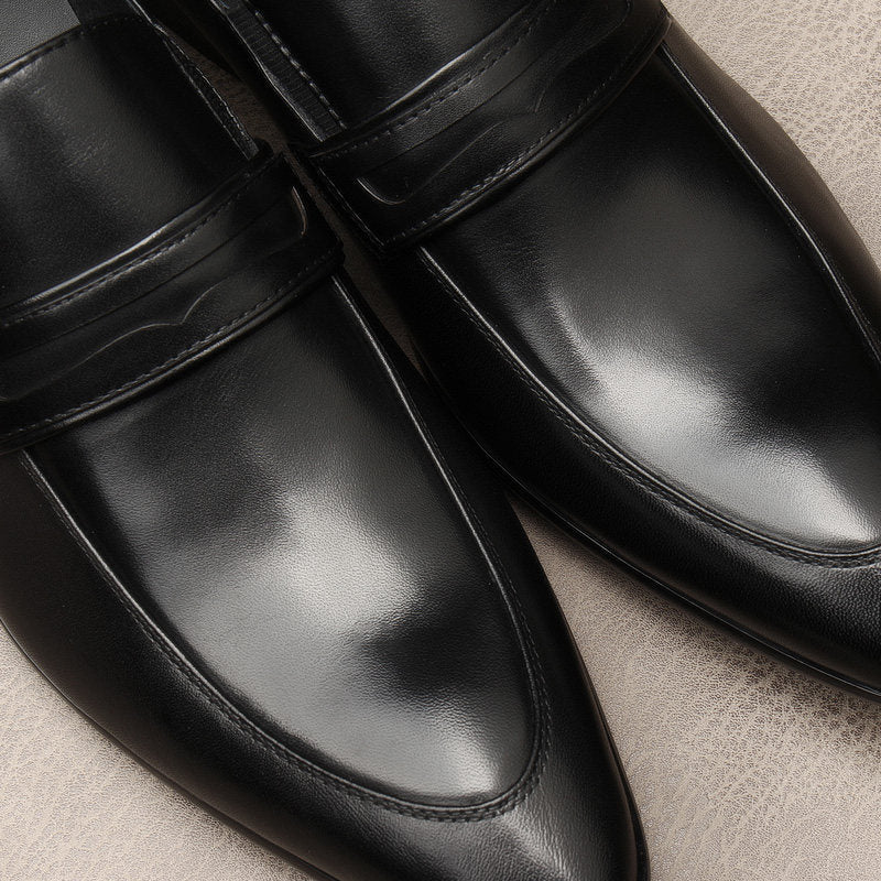 Men's Sleek Penny Loafers: Stylish Pointed Toe Wedding Dress Shoesyes