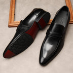 Men's Sleek Penny Loafers: Stylish Pointed Toe Wedding Dress Shoesyes