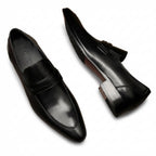Men's Sleek Penny Loafers: Stylish Pointed Toe Wedding Dress Shoesyes