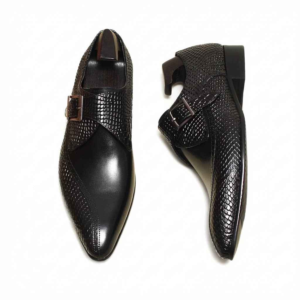 Men's Snakeskin Dress Shoes: Stylish Pointed Toe Wedding Monkstrapsyes