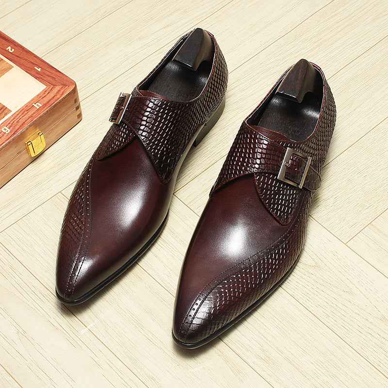 Men's Snakeskin Dress Shoes: Stylish Pointed Toe Wedding Monkstrapsyes