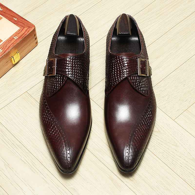 Men's Snakeskin Dress Shoes: Stylish Pointed Toe Wedding Monkstrapsyes