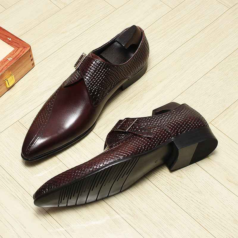 Men's Snakeskin Dress Shoes: Stylish Pointed Toe Wedding Monkstrapsyes