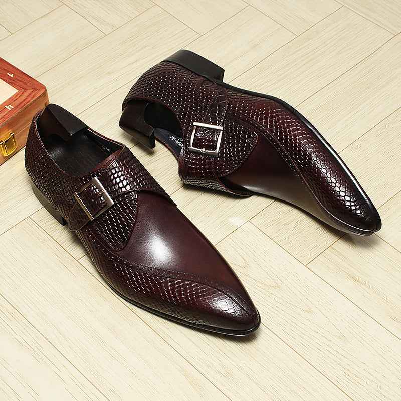 Men's Snakeskin Dress Shoes: Stylish Pointed Toe Wedding Monkstrapsyes