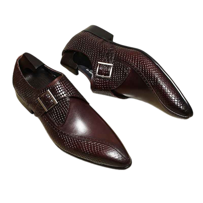 Men's Snakeskin Embossed Single Monk Pointed Dress Shoes