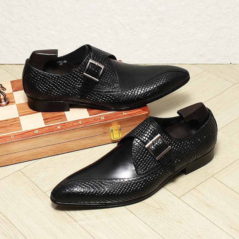 Men's Snakeskin Dress Shoes: Stylish Pointed Toe Wedding Monkstrapsyes
