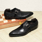 Men's Snakeskin Dress Shoes: Stylish Pointed Toe Wedding Monkstrapsyes