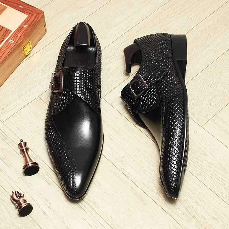 Men's Snakeskin Dress Shoes: Stylish Pointed Toe Wedding Monkstrapsyes
