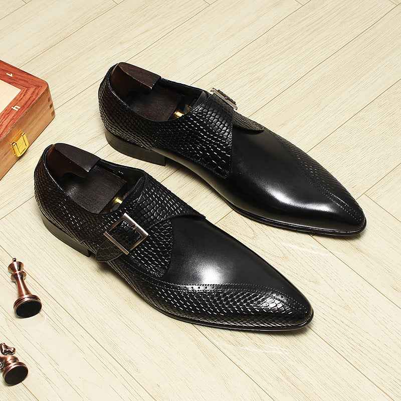 Men's Snakeskin Dress Shoes: Stylish Pointed Toe Wedding Monkstrapsyes