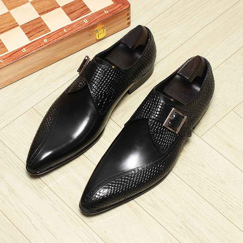 Men's Snakeskin Dress Shoes: Stylish Pointed Toe Wedding Monkstrapsyes