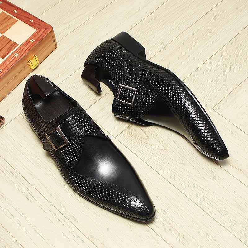 Men's Snakeskin Dress Shoes: Stylish Pointed Toe Wedding Monkstrapsyes